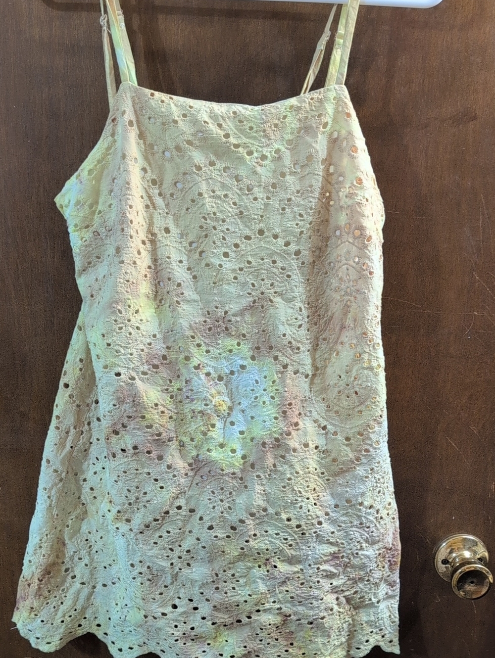 Lace Eyelet Midi Dress in Pale Yellow